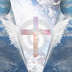 Cross revealed by angels wings