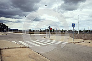 Cross roads in abandoned estate building site, Valencia region, Spain