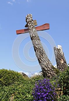 Cross, roadside calvary of wood, trunk