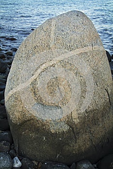 Cross in rock on the beach, Hammonasset Park, Madison, Connectic