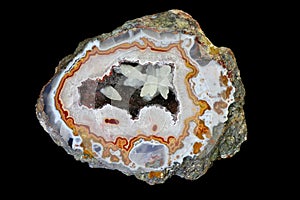 A cross section of the agate stone with geode