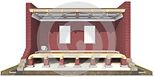 Cross section of brick house