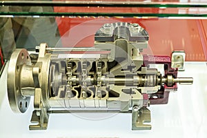 Cross section detail component inside of centrifugal multistage pump for water or fluid conveying or transport in industrial or