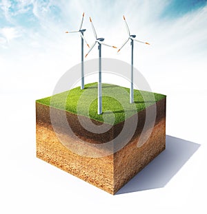 Cross section of ground with wind turbine