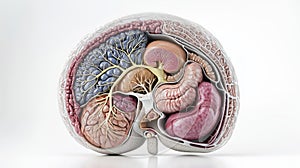 Cross-section of a human brain model, showing internal anatomy and structure