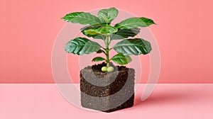 cross section illustration showing coffee plant development above enriched soil.