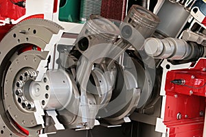 Cross section of large diesel engine