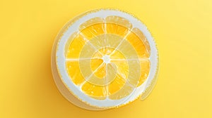 Cross-section of a lemon (Citrus limon) against a yellow background. The lemon photo