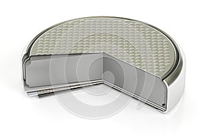 Cross section of lithium button cell battery, 3D illustration