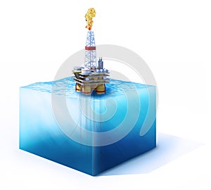 Cross section of ocean with oil platform