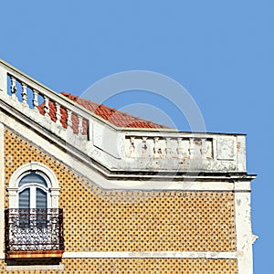 Cross section of an old Portuguese building covered by traditional tiles