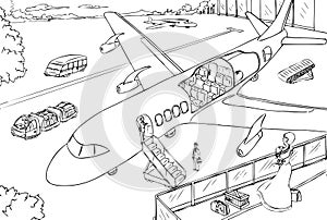 Cross-section of plane and airport vector