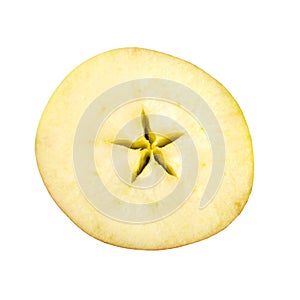 Cross section of red apple on white background