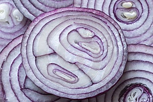 Cross section of red onions. The pattern in nature. Organic food background