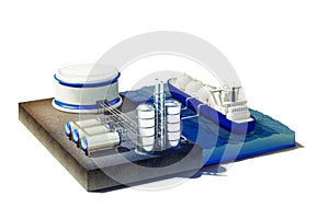 Cross section of sea with oil and gas tanker in the port