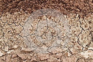 Cross-section of soil and clay layers texture
