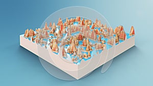 Cross section topographic 3D map. Contour lines on a topographic map. Studying the geography of the area: hills