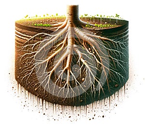 Z stromy kořen systém v půda profil představí podzemní síť 