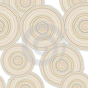 Cross section of tree trunk isolated on white background, seamless pattern. Vector