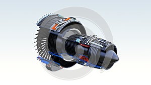 Cross section of turbofan jet engine with alpha channel