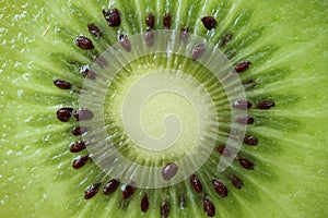 Cross Section of Vibrant Green Fresh and Juicy Ripe Kiwi Fruit, Macro Shot for Fruit Texture