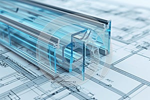 Cross-section of window frame on architectural blueprint