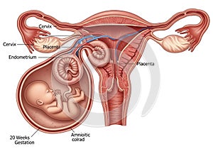 Cross-sectional anatomical illustration of a female