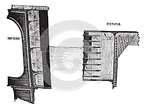 Cross-sections of the HMS Thunderer and the USS Dictator, vintage engraved illustration