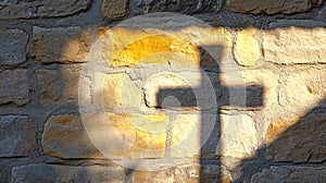 Cross shadow projected on a stone wall