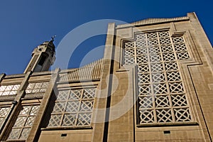 Cross shaped window, detail of Saint John the Baptist church, Molenbeek, Brussels, Beglium