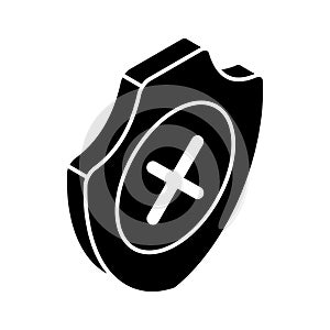 Cross on shield, isometric icon of security alert or no security vector, not verified