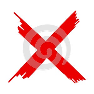 Cross sign. X icon. Red sketch mark. Grunge brush for symbol of wrong, delete, error, cancel and reject. Paint and ink for