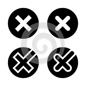 Cross sign icon set on black circle. X mark sign symbol
