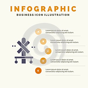 Cross, Sign, Station, Train Solid Icon Infographics 5 Steps Presentation Background