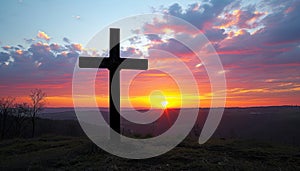 Cross in silhouette against a autumn sunset, palm crosses picture