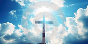 Cross on a sky background with copy space on both sides