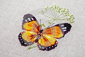 Cross-stitch butterfly with pink wings