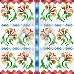 Cross Stitch Embroidery floral design for seamless pattern texture