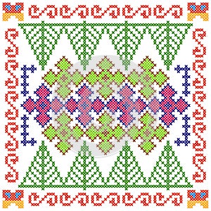 Cross Stitch Embroidery floral design for seamless pattern texture