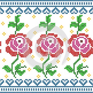 Cross Stitch Embroidery Rose Floral design for seamless pattern texture