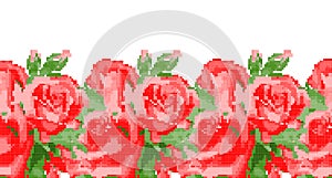 Cross stitch red rose on white background. Vector pattern for embroidery or needlework. Modern tattoo.