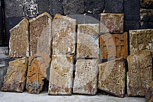 Cross stones of Sevanavank monastery,christian art,Armenia photo
