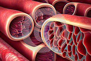 Cross striation of striated fibers of skeletal muscles cells. 3d render. Generative ai