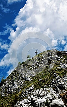 Cross on the summit of Jenner Mountain, Berchtesgadener Land, Bavaria, Germany, Europe