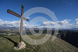 Cross Summit on mount Foce, Apennines, Umbria, Italy