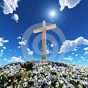 Cross surrounded by flowers