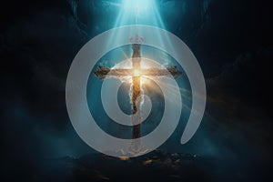 Cross symbol in mystical light Cross sign holy