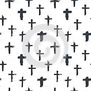 Cross symbols seamless pattern grunge hand drawn Christian crosses, religious signs icons, crucifix symbol vector illustration