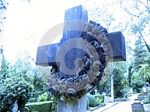Cross on tombstone