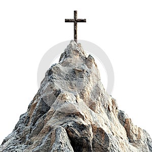 Cross on Top of a Mountain Peak Isolated on a Transparent Background Ideal for Religious Inspirational or NatureThemed Designs photo